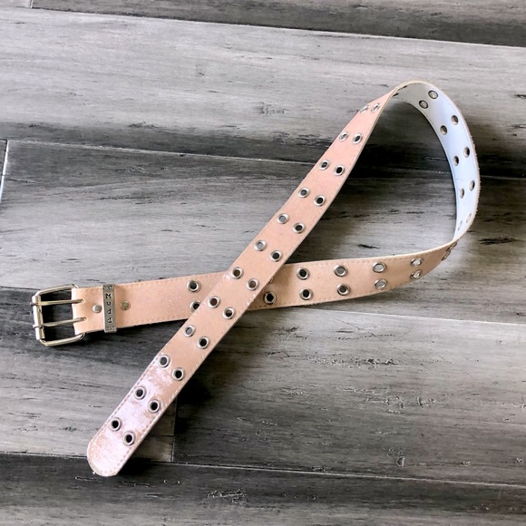 Vintage Y2K Mudd Pale Pink Glitter Vinyl Grommet Belt - Picture 1 of 6